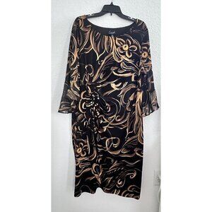 Connected Apparel‎ Women's Sheath Dress 22W Black Floral Rushed 3/4 Bell Sleeve